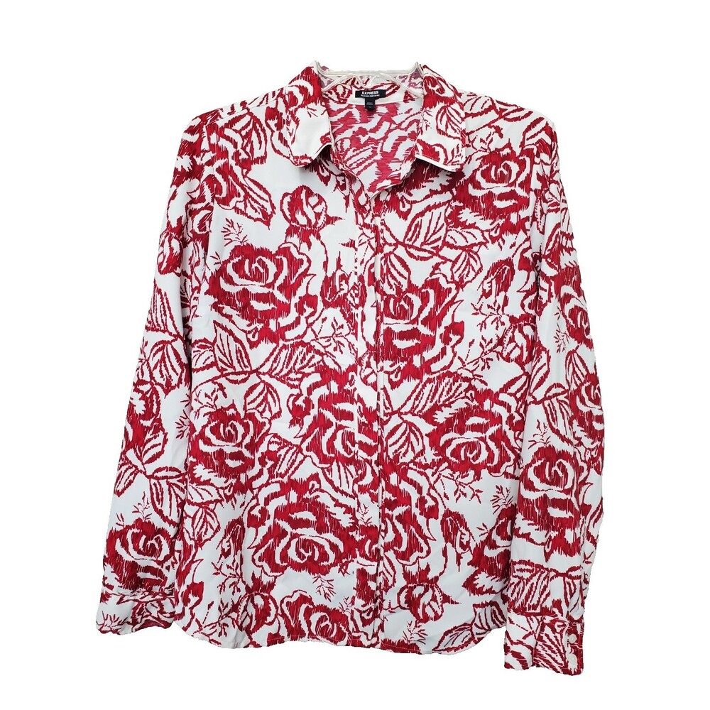 Express Relaxed Portofino Red Floral Long Sleeve Button-Up Shirt Size M